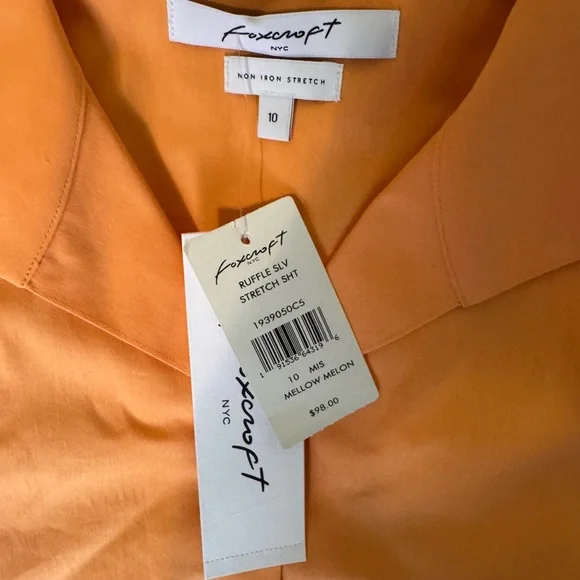 Foxcroft Sherbet No-Iron Women's Blouse w Ruffle Sleeve - Picture 6 of 7